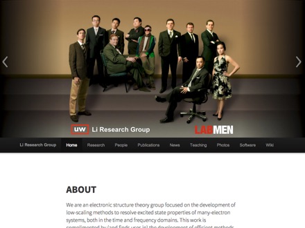 The group's earlier website: a Mad Men-style 'LABMEN' group portrait over a dark navigation bar.